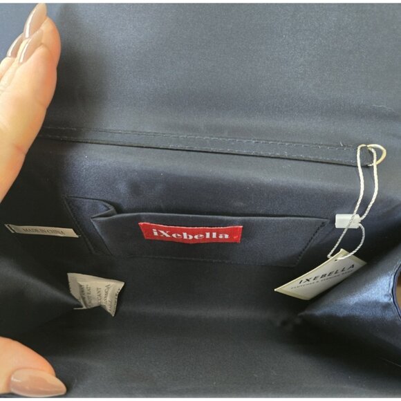 Sapphire Blue Shimmering Satin Evening Bag Bow Flap Clutch Purse Formal Wedding - Picture 7 of 9